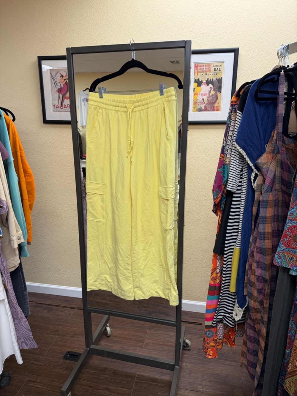 Athleta Lemon Yellow Pull-On Lounge Pants heavier weight with drawstring NWOT